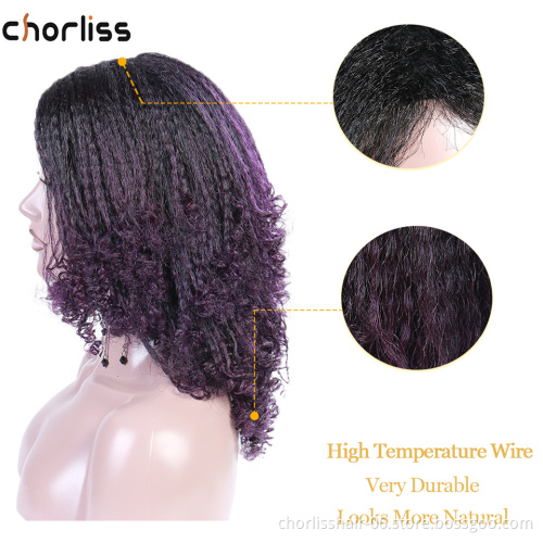 Hot Selling 2020Cheap High Level Natural Fashion Purple Brown Blonde Ombre Afro YAKI  Kinky  Synthetic Hair Wigs For Black Women